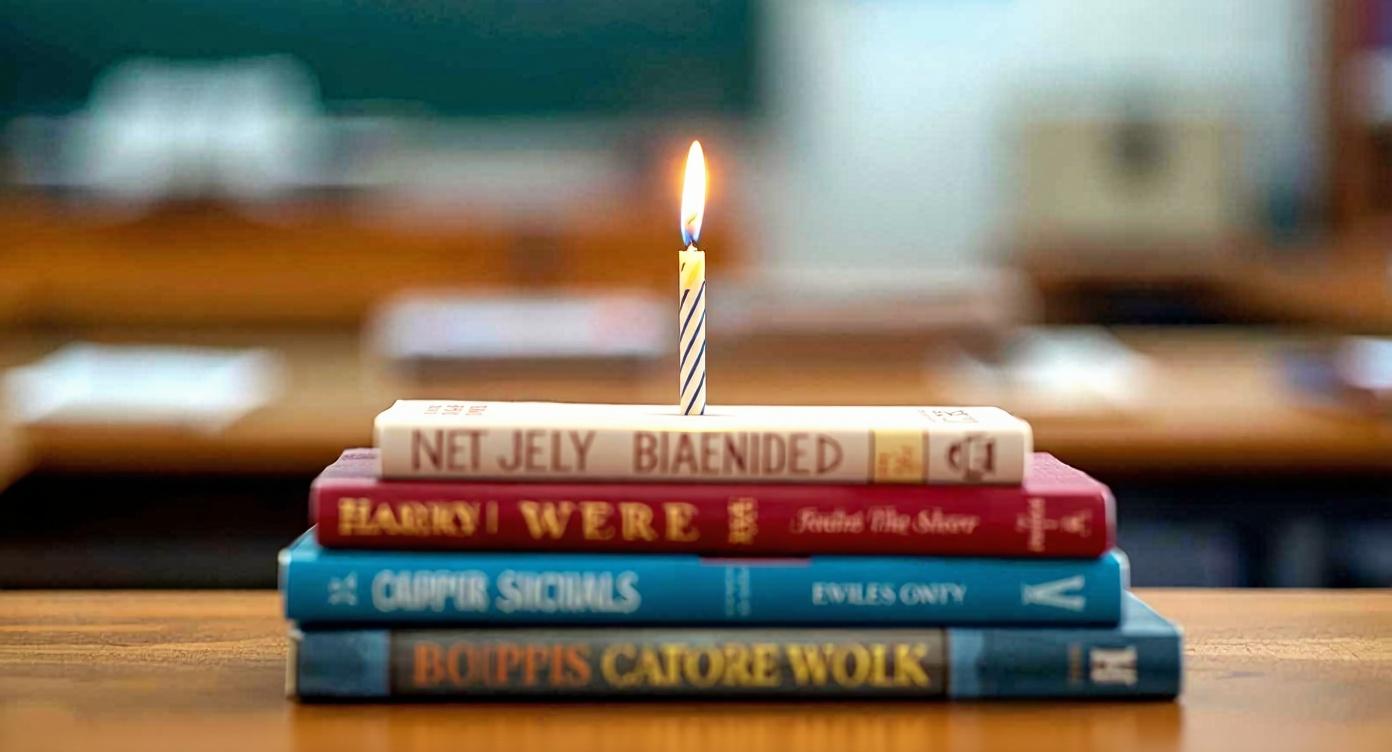 1 bougie sur livres avec titres floutés